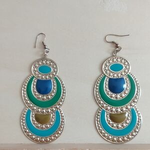 Silver and Blue Layered Earrings